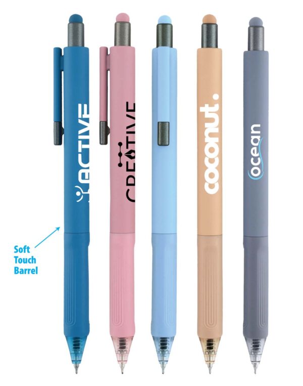 Pastels and light hued pens with soft grip